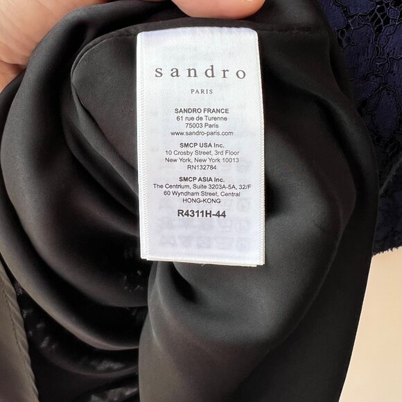 Sandro Paris Mock Neck Scalloped Mini Dress , Navy Lace, Size 2 O43 - Picture 8 of 9